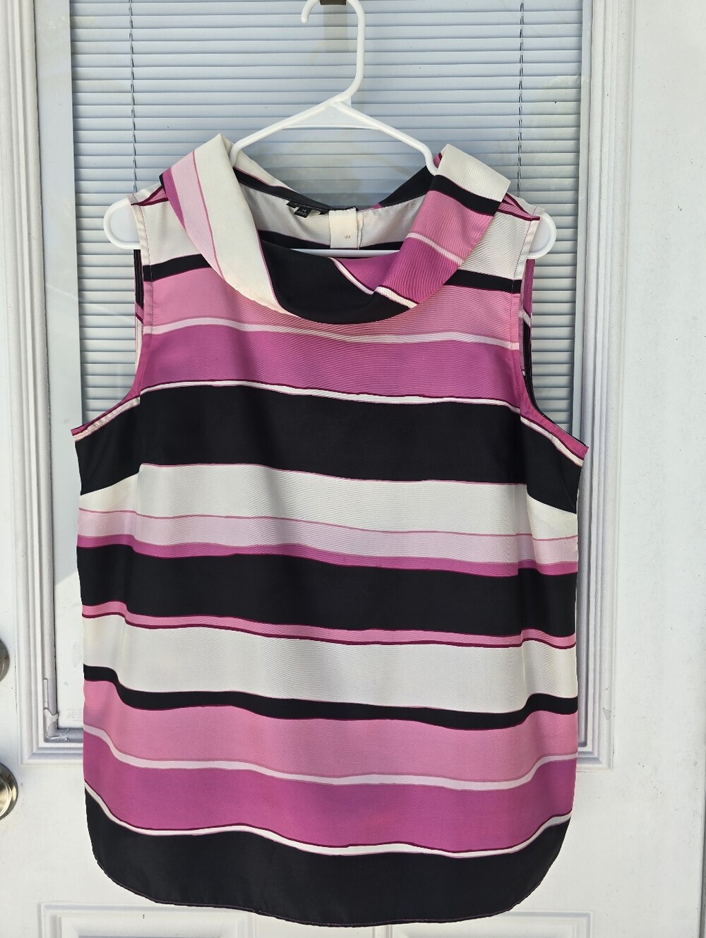 Talbots Sleeveless Pink & Black Striped Cowl Neck Top